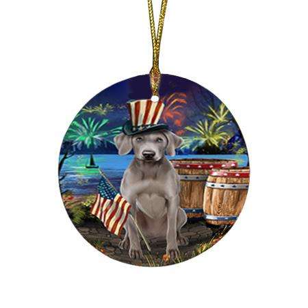 4th of July Independence Day Fireworks Weimaraner Dog at the Lake Round Flat Christmas Ornament RFPOR51239