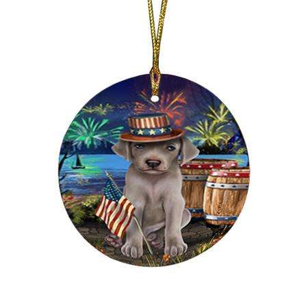 4th of July Independence Day Fireworks Weimaraner Dog at the Lake Round Flat Christmas Ornament RFPOR51240