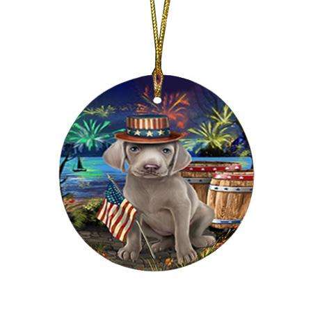 4th of July Independence Day Fireworks Weimaraner Dog at the Lake Round Flat Christmas Ornament RFPOR51242