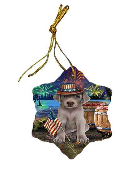 4th of July Independence Day Fireworks Weimaraner Dog at the Lake Star Porcelain Ornament SPOR51241