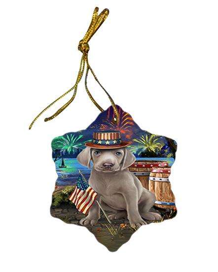 4th of July Independence Day Fireworks Weimaraner Dog at the Lake Star Porcelain Ornament SPOR51243