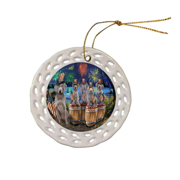4th of July Independence Day Fireworks Weimaraners at the Lake Ceramic Doily Ornament DPOR51059