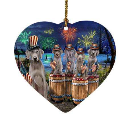 4th of July Independence Day Fireworks Weimaraners at the Lake Heart Christmas Ornament HPOR51059