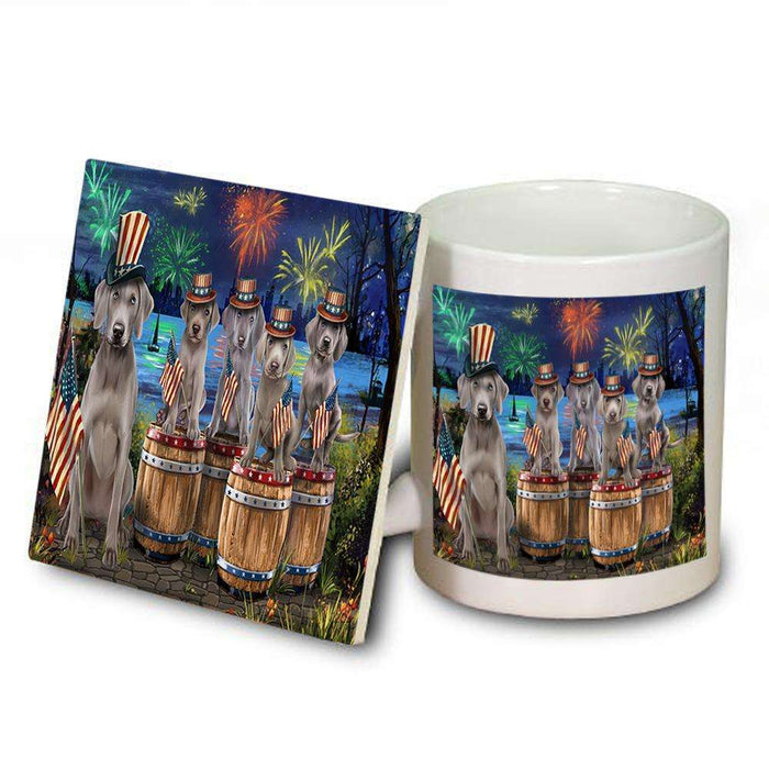 4th of July Independence Day Fireworks Weimaraners at the Lake Mug and Coaster Set MUC51051