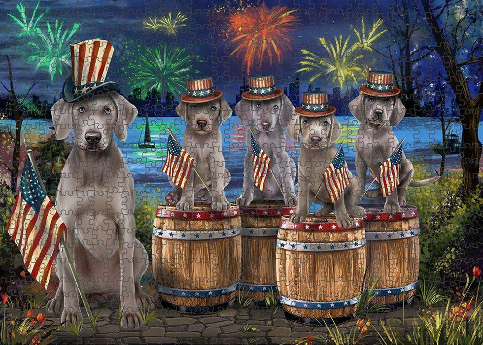 4th of July Independence Day Fireworks Weimaraners at the Lake Puzzle with Photo Tin PUZL57039