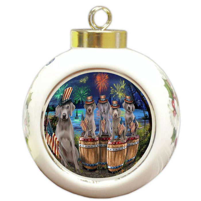 4th of July Independence Day Fireworks Weimaraners at the Lake Round Ball Christmas Ornament RBPOR51059