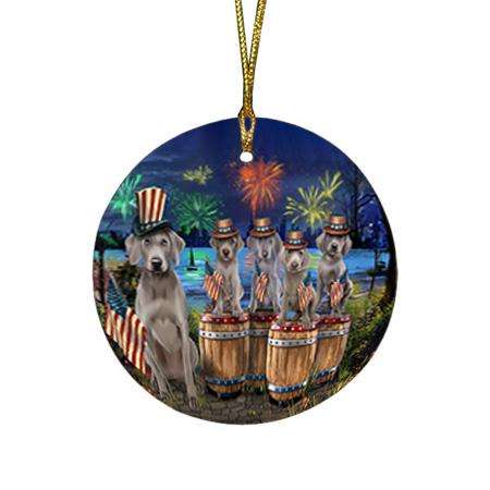 4th of July Independence Day Fireworks Weimaraners at the Lake Round Flat Christmas Ornament RFPOR51050