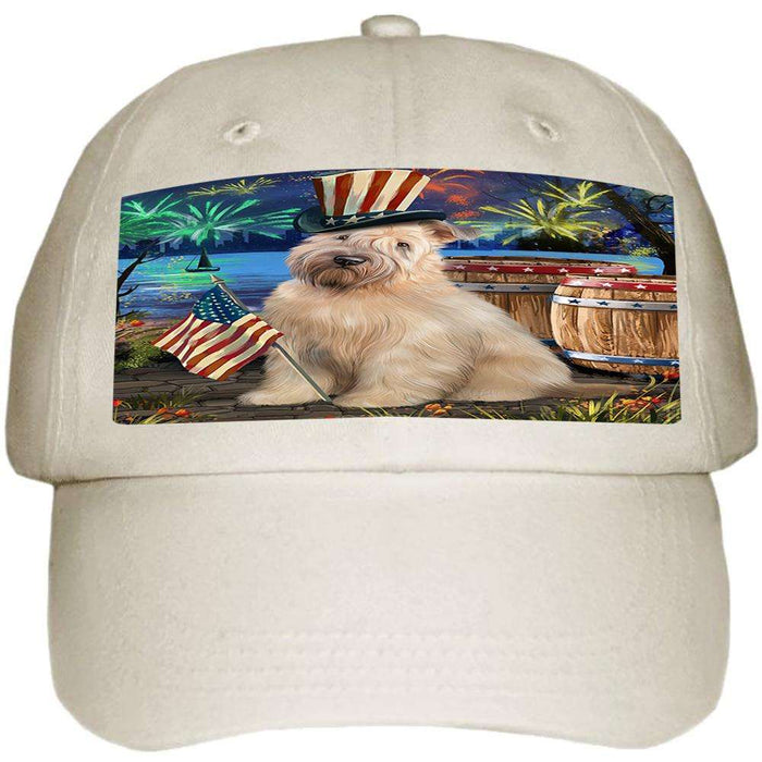 4th of July Independence Day Fireworks Wheaten Terrier Dog at the Lake Ball Hat Cap HAT57492