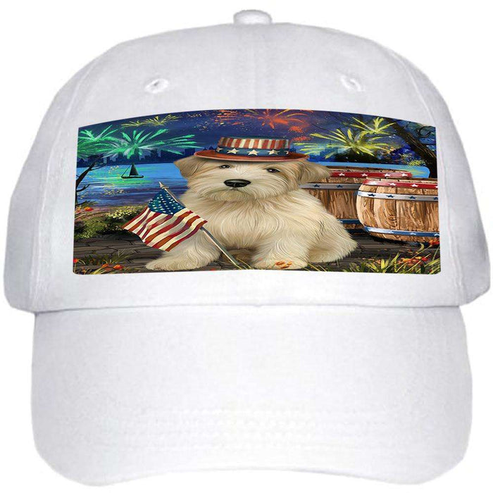 4th of July Independence Day Fireworks Wheaten Terrier Dog at the Lake Ball Hat Cap HAT57501