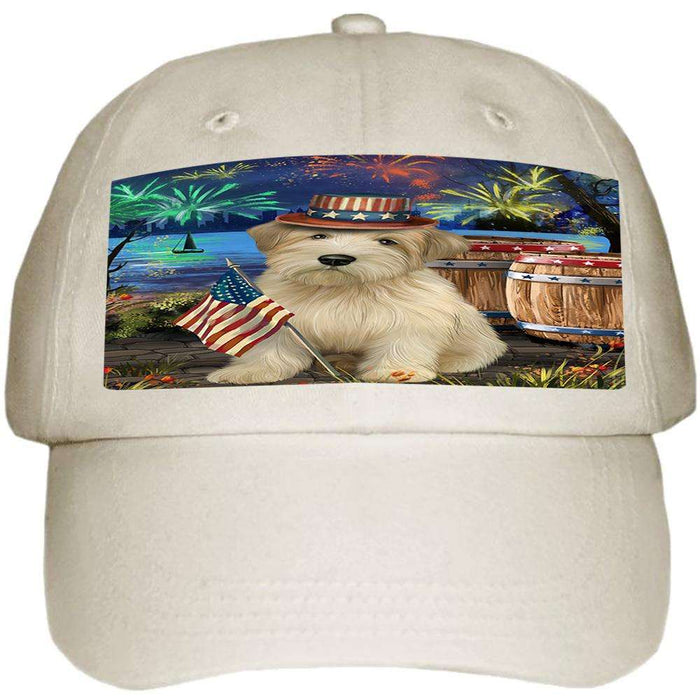 4th of July Independence Day Fireworks Wheaten Terrier Dog at the Lake Ball Hat Cap HAT57501