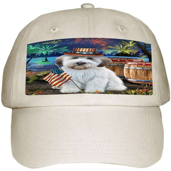 4th of July Independence Day Fireworks Wheaten Terrier Dog at the Lake Ball Hat Cap HAT57504