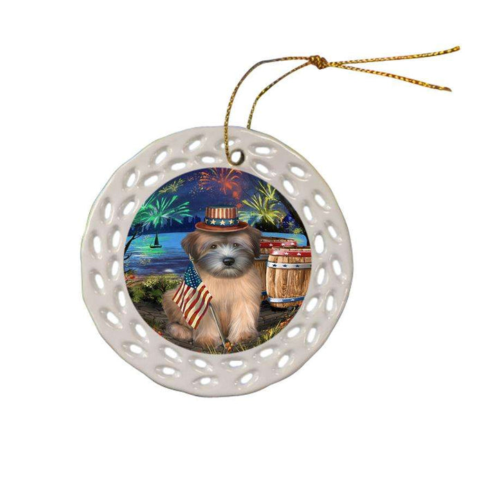 4th of July Independence Day Fireworks Wheaten Terrier Dog at the Lake Ceramic Doily Ornament DPOR51255