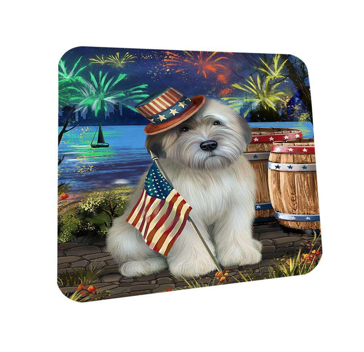 4th of July Independence Day Fireworks Wheaten Terrier Dog at the Lake Coasters Set of 4 CST51213