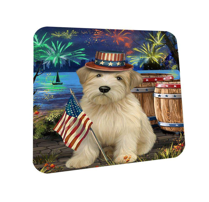 4th of July Independence Day Fireworks Wheaten Terrier Dog at the Lake Coasters Set of 4 CST51215