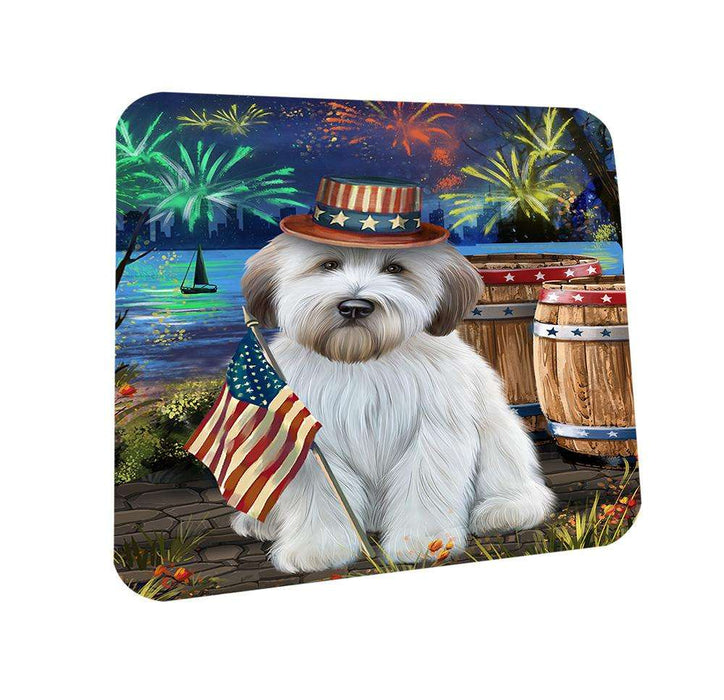 4th of July Independence Day Fireworks Wheaten Terrier Dog at the Lake Coasters Set of 4 CST51216