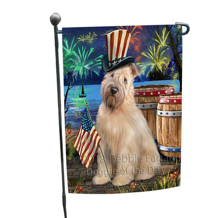 4th of July Independence Day Fireworks Wheaten Terrier Dog at the Lake Garden Flag GFLG51175