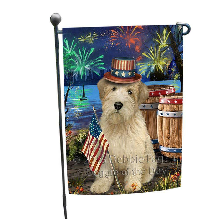 4th of July Independence Day Fireworks Wheaten Terrier Dog at the Lake Garden Flag GFLG51178