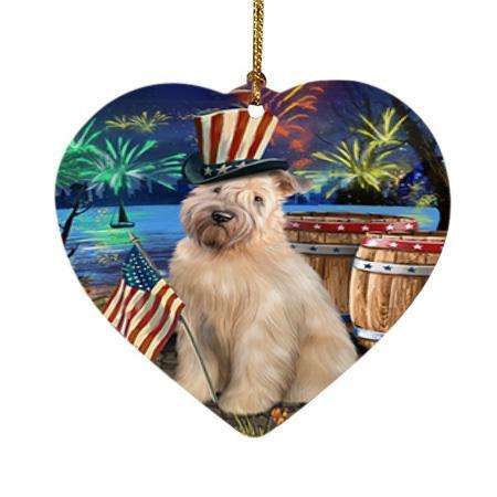 4th of July Independence Day Fireworks Wheaten Terrier Dog at the Lake Heart Christmas Ornament HPOR51253
