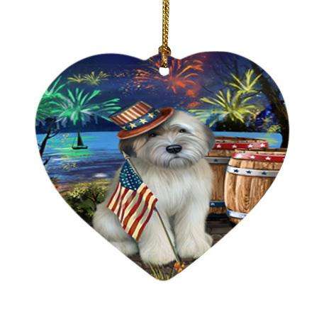 4th of July Independence Day Fireworks Wheaten Terrier Dog at the Lake Heart Christmas Ornament HPOR51254