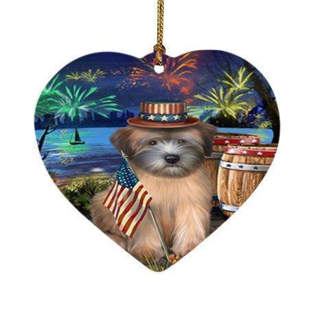 4th of July Independence Day Fireworks Wheaten Terrier Dog at the Lake Heart Christmas Ornament HPOR51255