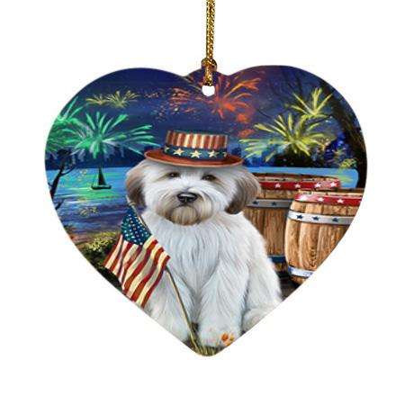4th of July Independence Day Fireworks Wheaten Terrier Dog at the Lake Heart Christmas Ornament HPOR51257