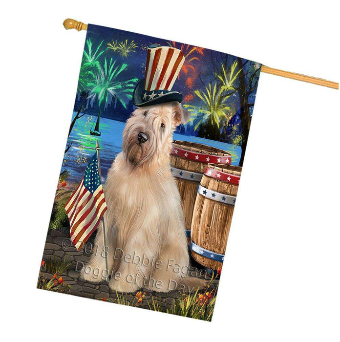 4th of July Independence Day Fireworks Wheaten Terrier Dog at the Lake House Flag FLG51311