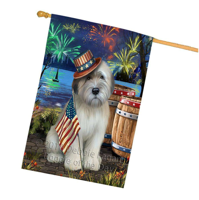 4th of July Independence Day Fireworks Wheaten Terrier Dog at the Lake House Flag FLG51312