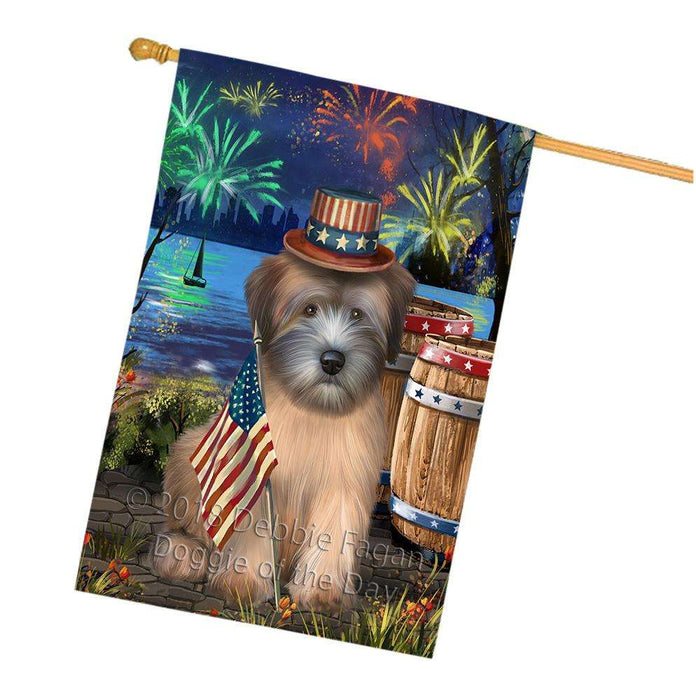 4th of July Independence Day Fireworks Wheaten Terrier Dog at the Lake House Flag FLG51313