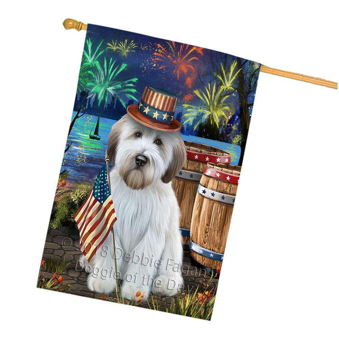 4th of July Independence Day Fireworks Wheaten Terrier Dog at the Lake House Flag FLG51315