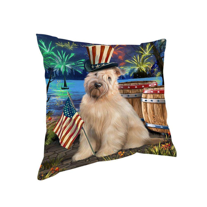 4th of July Independence Day Fireworks Wheaten Terrier Dog at the Lake Pillow PIL61076