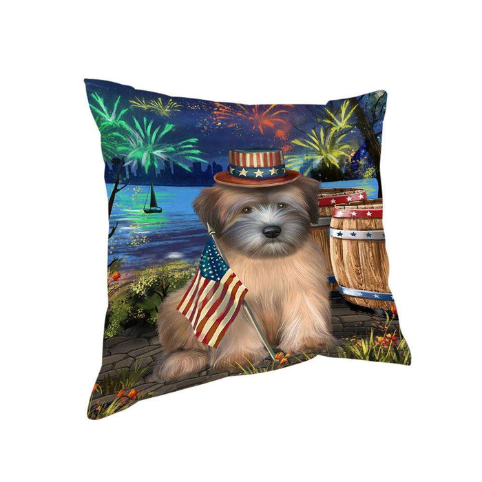 4th of July Independence Day Fireworks Wheaten Terrier Dog at the Lake Pillow PIL61084