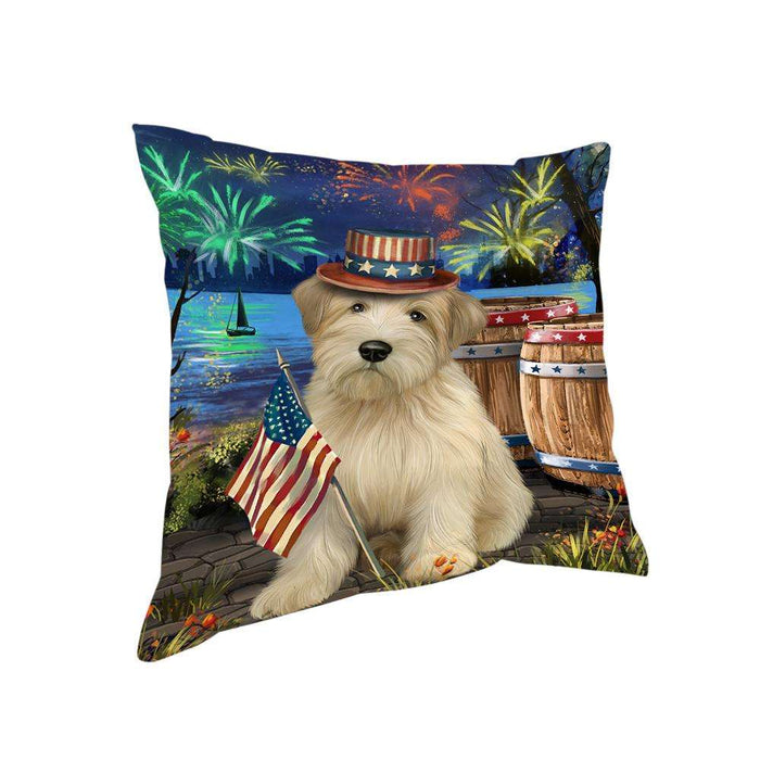 4th of July Independence Day Fireworks Wheaten Terrier Dog at the Lake Pillow PIL61088