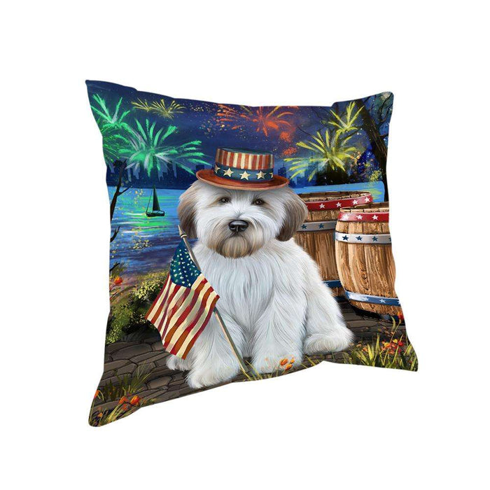 4th of July Independence Day Fireworks Wheaten Terrier Dog at the Lake Pillow PIL61092