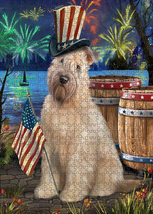 4th of July Independence Day Fireworks Wheaten Terrier Dog at the Lake Puzzle with Photo Tin PUZL57621