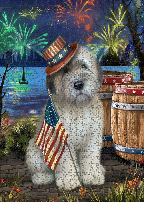 4th of July Independence Day Fireworks Wheaten Terrier Dog at the Lake Puzzle with Photo Tin PUZL57624