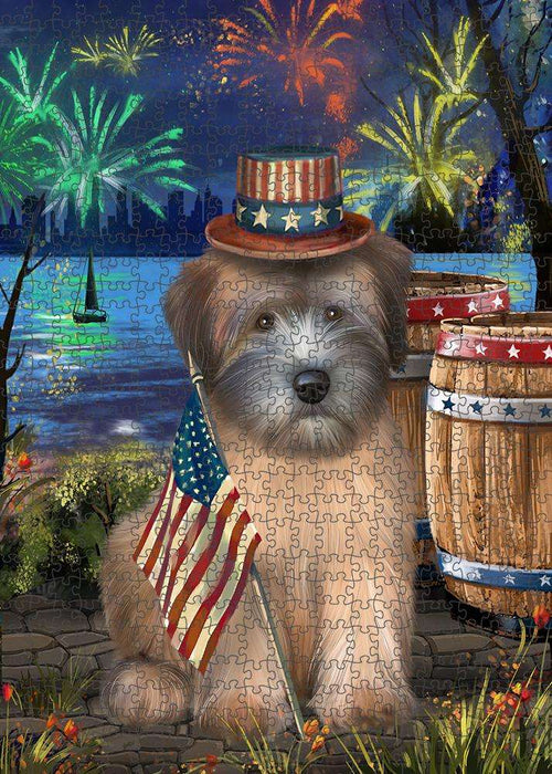 4th of July Independence Day Fireworks Wheaten Terrier Dog at the Lake Puzzle with Photo Tin PUZL57627