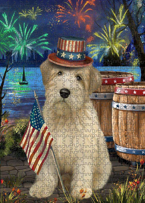 4th of July Independence Day Fireworks Wheaten Terrier Dog at the Lake Puzzle with Photo Tin PUZL57630