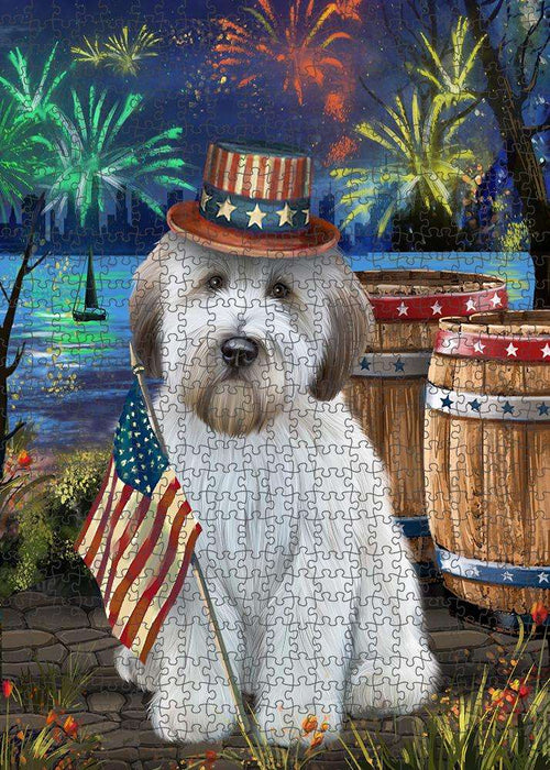 4th of July Independence Day Fireworks Wheaten Terrier Dog at the Lake Puzzle with Photo Tin PUZL57633