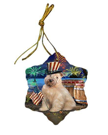4th of July Independence Day Fireworks Wheaten Terrier Dog at the Lake Star Porcelain Ornament SPOR51245
