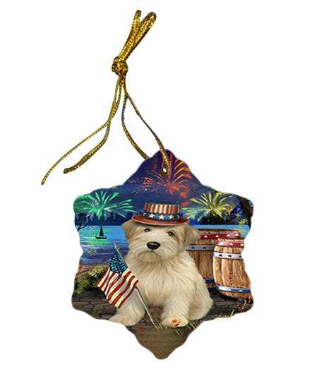 4th of July Independence Day Fireworks Wheaten Terrier Dog at the Lake Star Porcelain Ornament SPOR51248