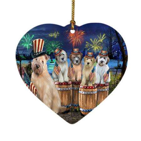 4th of July Independence Day Fireworks Wheaten Terriers at the Lake Heart Christmas Ornament HPOR51060
