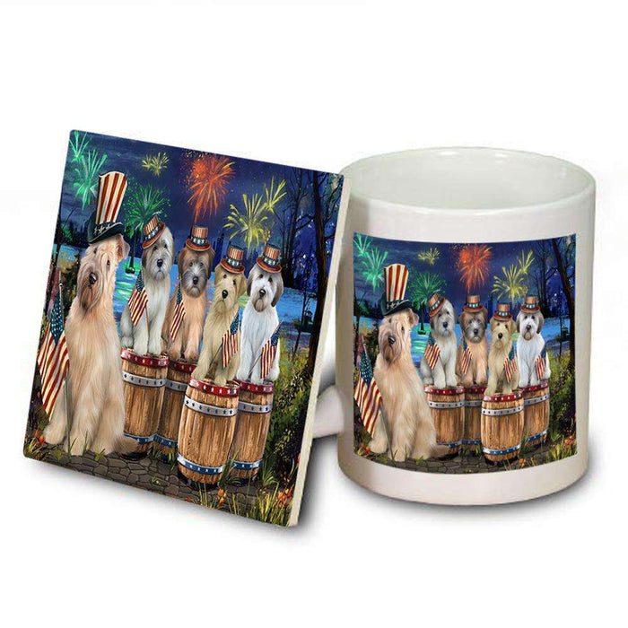 4th of July Independence Day Fireworks Wheaten Terriers at the Lake Mug and Coaster Set MUC51052
