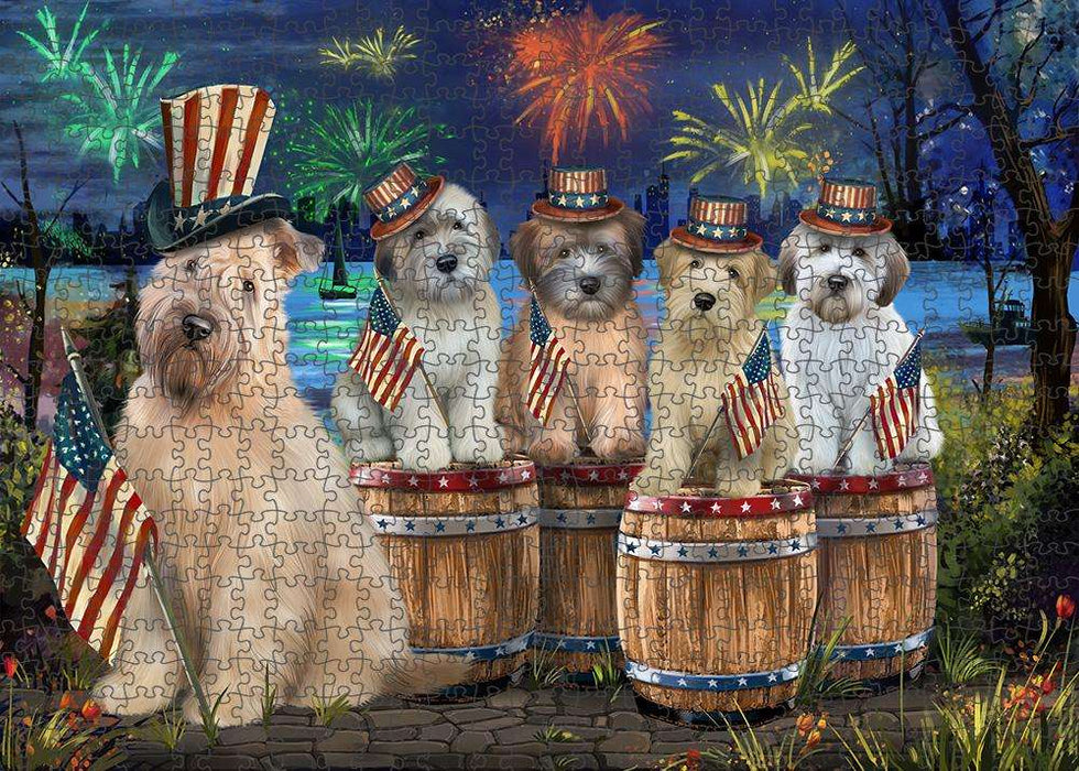 4th of July Independence Day Fireworks Wheaten Terriers at the Lake Puzzle with Photo Tin PUZL57042