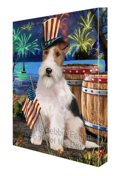 4th of July Independence Day Fireworks Wire Hair Fox Terrier Dog at the Lake Canvas Print Wall Art Décor CVS77912