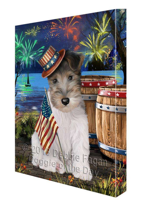 4th of July Independence Day Fireworks Wire Hair Fox Terrier Dog at the Lake Canvas Print Wall Art Décor CVS77921