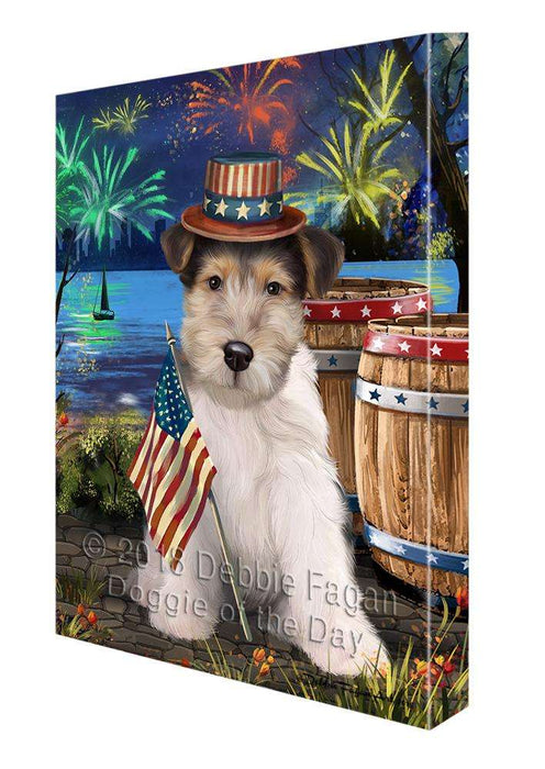 4th of July Independence Day Fireworks Wire Hair Fox Terrier Dog at the Lake Canvas Print Wall Art Décor CVS77930