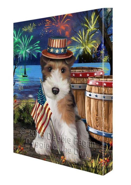 4th of July Independence Day Fireworks Wire Hair Fox Terrier Dog at the Lake Canvas Print Wall Art Décor CVS77939