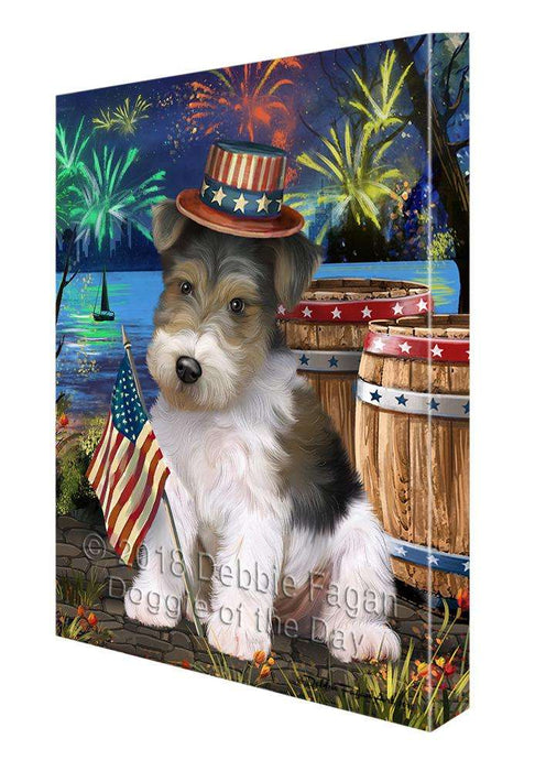 4th of July Independence Day Fireworks Wire Hair Fox Terrier Dog at the Lake Canvas Print Wall Art Décor CVS77948