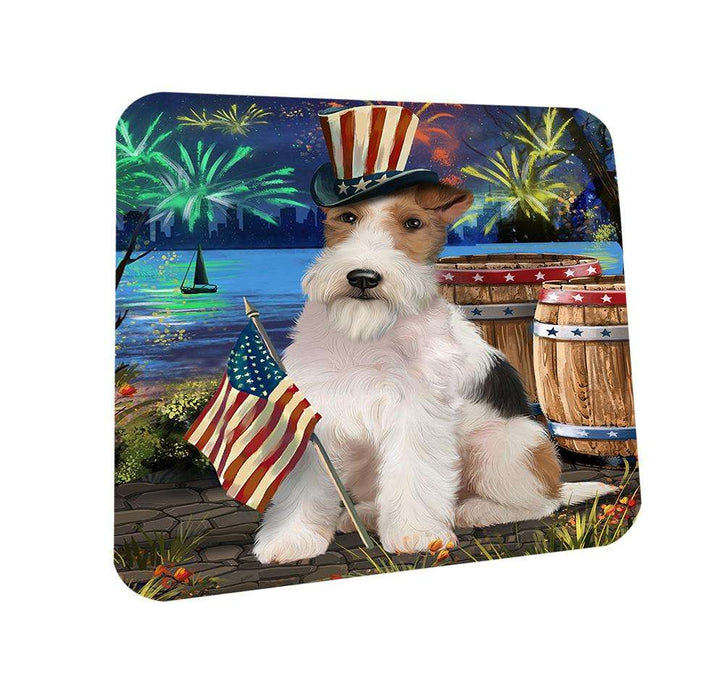 4th of July Independence Day Fireworks Wire Hair Fox Terrier Dog at the Lake Coasters Set of 4 CST51217