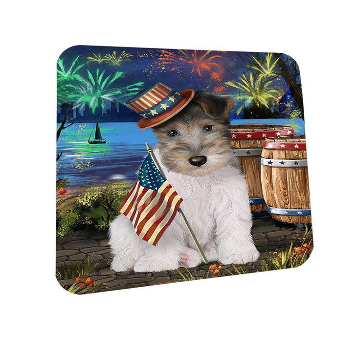 4th of July Independence Day Fireworks Wire Hair Fox Terrier Dog at the Lake Coasters Set of 4 CST51218